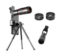 Plyisty Kit D'Objectif D'appareil Photo de Téléphone, Objectif de Télescope 28X 198° Fisheye 0,6X Grand Angle 20X Objectif Macro avec Trépied à Pince pour la Photographie de Concert de