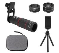 Plyisty Kit D'objectifs pour Téléphone Portable, Objectif Télescopique 28X, Objectif Fisheye 198°, Grand Angle 0,6X, Macro 20X, avec Pince pour, Trépied