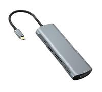 Plyisty Station D'amarrage de Type C, Adaptateur HD HUB HUB 12 en 1 avec PD, HD, VGA, 3 X USB 3.0, 1 X USB 2.0, Type C, RJ45, Secure Digital/T-Flash, Casque