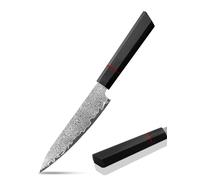 Plys Couteau à fruits tranchant, petit : couteau d'office japonais damassé - couteau de cuisine professionnel avec manche en bois noir