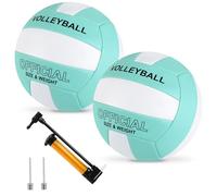 Plzoslly Lot de 2 ballons de volleyball officiels, taille 5, extérieur et intérieur, imperméable, doux, avec pompe pour adultes, plage, piscine, gym, entraînement, jeu (vert blanc)
