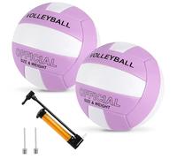 Plzoslly Lot de 2 ballons de volleyball officiels, taille 5, pour extérieur et intérieur, imperméable, doux, avec pompe pour adultes, plage, piscine, gym, entraînement, jeu (violet blanc)