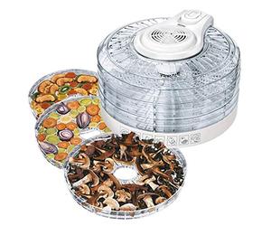 PM Company MPM MSG-02 Déshydrateur Alimentaire Électrique, 5 Plateaux 33 cm, sans BPA, 3 Niveaux de Puissance, Sèche Les Fruits, Légumes, Viande, Herbes, 400W, Plastique, Blanc