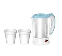 PM MCZ-88 Bouilloire Électrique de Voyage 0,5L, sans BPA, Comprend 2 Tasses, Résistance Cachée, Filtre Amovible, Blanc, 1100W