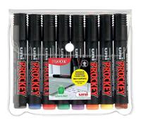 uni-ball Marqueur permanent Prockey PM-126 - Pointe biseautée 5,7 mm - Pochette 8 couleurs