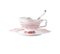 Pm2N4o6qRs Tasse à café Tasse à café en céramique de luxe légère 200ml, tasse thé fleurs Style anglais, ensemble soucoupes avec cuillère(Red)