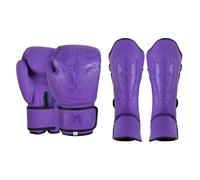 PMA Twin Tigers Ensemble gants de boxe et protège-tibias pour muay thaï Violet 226,8 g
