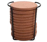 Pmandgk Dessous de verre en liège avec rebord pour boissons absorbantes, épaisses et rustiques, avec support, résistant à la chaleur et à l'eau, meilleur dessous de verre rond naturel réutilisable