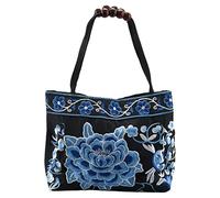 Pmandgk Sac à main pour femmes chinoises Broderie Ethnique Mode Été Ethnique Fait à la Main Fleurs Morts Dames à bandoulière - Body (Pivoine Bleue), Pivoine bleue., 25*10*21CM
