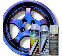 PMcolours Flip Flop Peinture, Multicolore Effet Caméléon GALAXY (bleu-mauve-rouge), Aérosol 400 ml + Base Noire et Vernis 2K (Set 3×400 ml, Total 1200 ml)