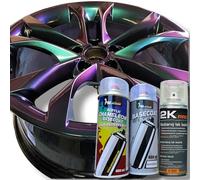 PMcolours Flip Flop Peinture, Multicolore Effet Caméléon NEPTUNE (vert-bleu-violet), Aérosol 400 ml + Base Noire et Vernis 2K (Set 3×400 ml, Total 1200 ml)