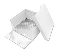 PME BBS888 Support Carré et Boîte à Gâteau, Plastique, Blanc, 25 x 25 x 15.2 cm