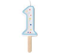 PME Bougie bleue numéro 1, petite taille, 4,3 cm, Bleu et Blanc