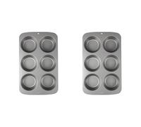 PME CSB109 Moule Anti-adhérent en Acier au Carbone pour 6 Grands Muffins, Acier Inoxydable, Silver, 34.700000000000003 x 21.5 x 4.0999999999999996 cm (Lot de 2)