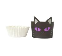 PME Halloween Moules Rigides à cupcakes avec Caissettes - Chat Noir (Set de 12)