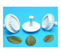 PME RL530 Lot de 3 Emporte Pièces à Poussoir Feuilles de Rosier Nervurées, Plastique, Blanc, 3 x 3 x 4 cmRL530