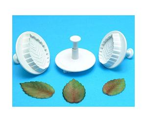PME RL530 Lot de 3 Emporte Pièces à Poussoir Feuilles de Rosier Nervurées, Plastique, Blanc, 3 x 3 x 4 cmRL530