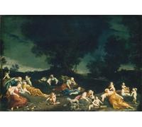 PMEFGJDPE Célèbre Affiche Artistique Images Peintures Amours désarmant les nymphes endormies par Giuseppe Maria Crespi Art Mural Moderne Pour la Décoration Murale 60x90cm