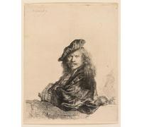 PMEFGJDPE Célèbre Affiche Artistique Images Peintures Autoportrait appuyé sur un rebord de pierre de Rembrandt Van Rijn Art Mural Moderne Pour la Décoration Murale 60x90cm