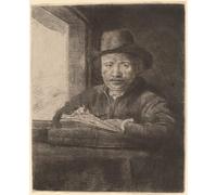 PMEFGJDPE Célèbre Affiche Artistique Images Peintures Autoportrait dessinant à la fenêtre de Rembrandt Van Rijn Art Mural Moderne Pour la Décoration Murale 60x90cm