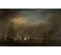 PMEFGJDPE Célèbre Affiche Artistique Images Peintures Bataille navale nocturne entre Cornelis Tromp par Willem Van De Velde le Jeune Art Mural Moderne Pour la Décoration Murale 60x90cm