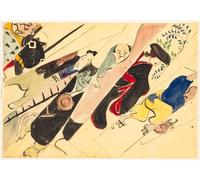 PMEFGJDPE Célèbre Affiche Artistique Images Peintures Fleurs des cent mondes Otsu E par Kamisaka Sekka Art Mural Moderne Pour la Décoration Murale 60x90cm