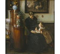 PMEFGJDPE Célèbre Affiche Artistique Images Peintures La mère doit lire la femme et l'enfant de l'artiste par Viggo Johansen Art Mural Moderne Pour la Décoration Murale 60x90cm