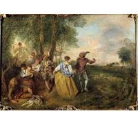 PMEFGJDPE Célèbre Affiche Artistique Images Peintures les bergers de Jean Antoine Watteau Art Mural Moderne Pour la Décoration Murale 60x90cm