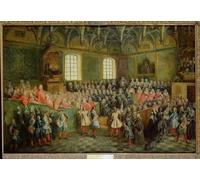 PMEFGJDPE Célèbre Affiche Artistique Images Peintures Lit de justice tenu au parlement à la majorité de Louis Xv par Nicolas Lancret Art Mural Moderne Pour la Décoration Murale 60x90cm