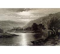 PMEFGJDPE Célèbre Affiche Artistique Images Peintures Tintern Abbey Moonlight on the Wye par Sidney Art Mural Moderne Pour la Décoration Murale 60x90cm