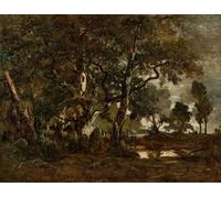PMEFGJDPE Célèbre Imprimer l'affiche Murale Tableaux Forêt de Fontainebleau Groupe de grands arbres surplombant par Pierre Etienne Théodore Rousseau Pour la Décoration de Bureau 60x90cm