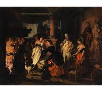 PMEFGJDPE Célèbre Imprimer l'affiche Murale Tableaux Haute visite à une famille ouvrière avec un petit enfant par Angelo Inganni Animaux Art Posters Pour la Décoration de Bureau 60x90cm