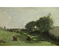 PMEFGJDPE Célèbre Imprimer l'affiche Murale Tableaux la Petite Vallée de Jean Baptiste Camille Corot Animaux Art Posters Pour la Décoration de Bureau 60x90cm
