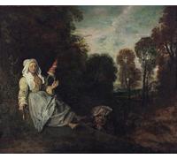 PMEFGJDPE Célèbre Imprimer l'affiche Murale Tableaux Paysage Du Soir Avec Une Fileuse De Jean Antoine Watteau Animaux Art Posters Pour la Décoration de Bureau 60x90cm