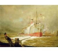 PMEFGJDPE De Célèbres Tableaux Art Mural Toile Affiche de Peinture Amarrage d'un cargo par William Lionel Wyllie Tableau d'art Abstrait Pour la Décoration du Salon 60x90cm