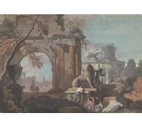 PMEFGJDPE De Célèbres Tableaux Art Mural Toile Affiche de Peinture Capriiiiccio avec des ruines romaines de Marco Ricci Tableau d'art Abstrait Pour la Décoration du Salon 60x90cm