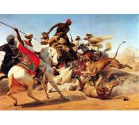 PMEFGJDPE De Célèbres Tableaux Art Mural Toile Affiche de Peinture la chasse au lion par Horace Vernet Tableau d'art Abstrait Pour la Décoration du Salon 60x90cm