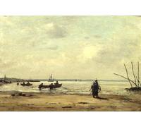 PMEFGJDPE De Célèbres Tableaux Art Mural Toile Affiche de Peinture Marée basse près d'Honfleur par Eugène Louis Boudin Tableau d'art Abstrait Pour la Décoration du Salon 60x90cm