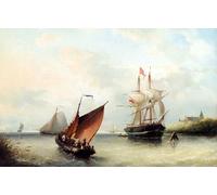 PMEFGJDPE De Célèbres Tableaux Art Mural Toile Affiche de Peinture Navigation dans l'estuaire d'une rivière par une journée venteuse par Nicolaas Riegen Pour la Décoration du Salon 60x90cm