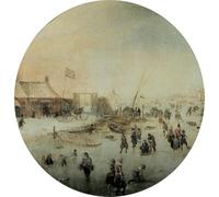 PMEFGJDPE De Célèbres Tableaux Art Mural Toile Affiche de Peinture Paysage d'hiver avec des patins et des gens jouant au Kolf par Hendrick Avercamp Pour la Décoration du Salon 60x90cm