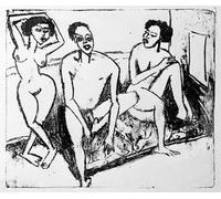 PMEFGJDPE De Célèbres Tableaux Art Mural Toile Affiche de Peinture Trois actes nègres par Ernst Ludwig Kirchner Tableau d'art Abstrait Pour la Décoration du Salon 60x90cm