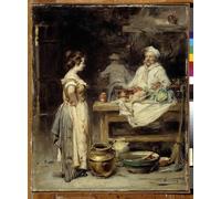 PMEFGJDPE De Célèbres Tableaux Art Mural Toile Affiche de Peinture un cuisinier et une bonne dans une cuisine par Henri Adrien Tanoux Tableau d'art Abstrait Pour la Décoration du Salon 60x90cm