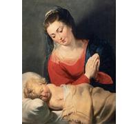 PMEFGJDPE De Célèbres Tableaux Art Mural Toile Affiche de Peinture Vierge en adoration devant l'Enfant Jésus de Peter Paul Rubens Tableau d'art Abstrait Pour la Décoration du Salon 60x90cm