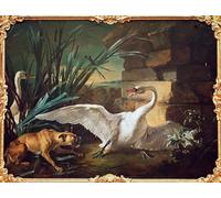PMEFGJDPE De Célèbres Tableaux Mural sur Toile Posters Décoration Chien et cygnes de Jean Baptiste Oudry Portrait Tableaux Pour la Décoration de la Chambre à Coucher 60x90cm
