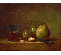 PMEFGJDPE De Célèbres Tableaux Mural sur Toile Posters Décoration Poires Noix et Verre de Vin de Jean Baptiste Simeon Chardin Portrait Tableaux Pour la Décoration de la Chambre à Coucher 60x90cm