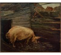 PMEFGJDPE De Célèbres Tableaux Mural sur Toile Posters Décoration Schweinekoben avec Farmer Boys de Max Liebermann Portrait Tableaux Pour la Décoration de la Chambre à Coucher 60x90cm