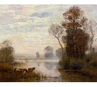 PMEFGJDPE De Célèbres Tableaux Mural sur Toile Posters Décoration Vaches Prés Dun Etang de Louis Aimé Japy Portrait Tableaux Pour la Décoration de la Chambre à Coucher 60x90cm