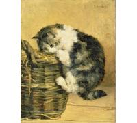 PMEFGJDPE De Célèbres Tableaux Tableaux Posters Impression Toile Chat avec un panier par Charles Van Den Eycken Art Mural Cassique Pour les Décorations pour la Maison 60x90cm