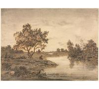 PMEFGJDPE De Célèbres Tableaux Tableaux Posters Impression Toile le pêcheur le pêcheur de Pierre Etienne Théodore Rousseau Art Mural Cassique Pour les Décorations pour la Maison 60x90cm