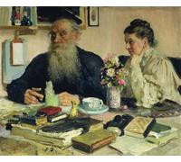 PMEFGJDPE De Célèbres Tableaux Tableaux Posters Impression Toile Léon Tolstoï avec sa femme dans Yasnaya Polyana par Ilya Efimovich Repin Art Mural Cassique Pour les Décorations pour la Maison 60x90cm